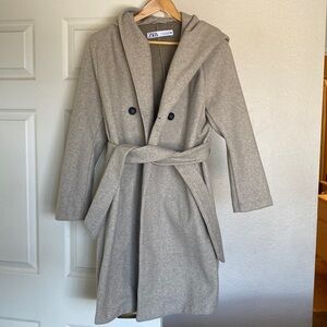 ZARA women’s belted soft hooded coat
